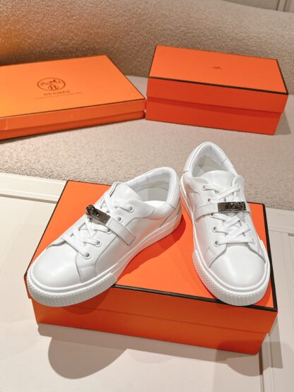 Hermes pure white latest kelly shoe buckle classic flat casual shoes - Image 3