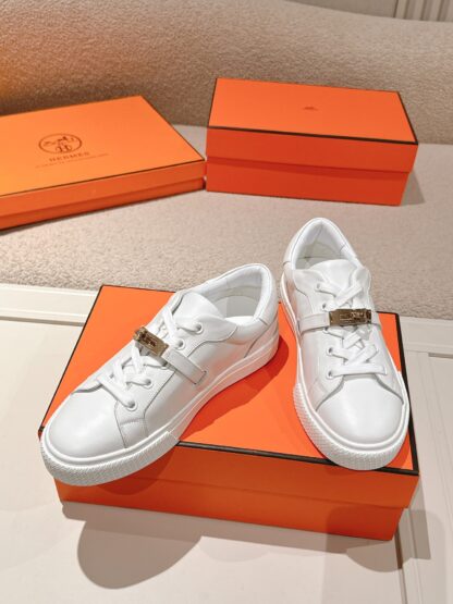 Hermès couple's white gold Kelly buckle classic flat casual shoes - Image 3