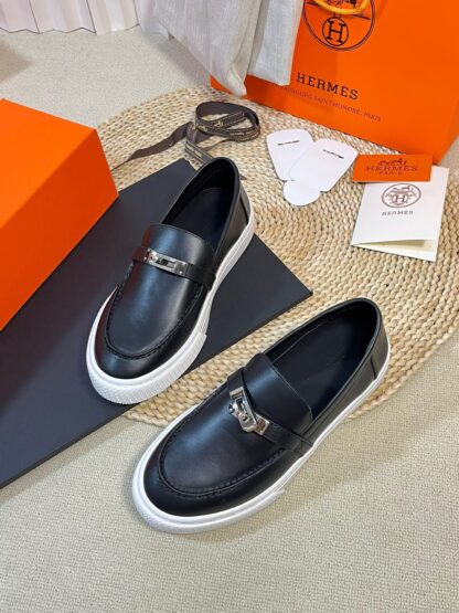 Hermes kelly shoe buckle black stylish noble casual loafers - Image 3
