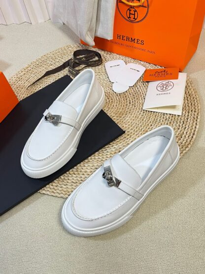 Hermes Kelly buckle white stylish and noble casual loafers - Image 3