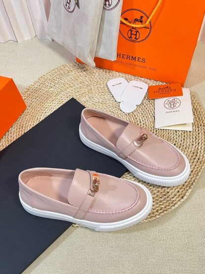 Hermes Kelly shoe buckle pink fashion noble casual loafers - Image 3