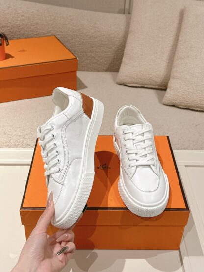 Hermes couple white fashion casual skateboard shoes - Image 3