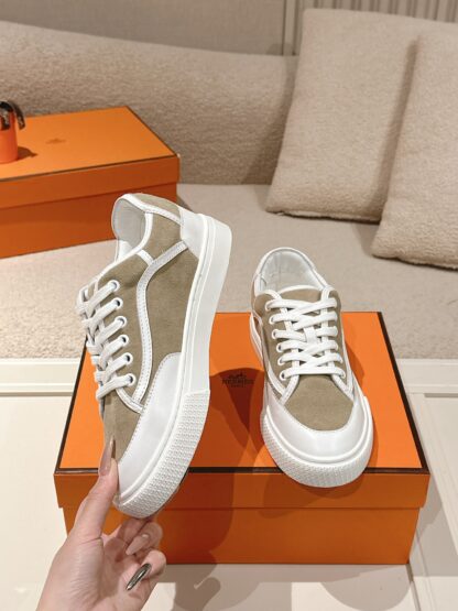 Hermes couple white apricot fashion casual skateboard shoes - Image 3