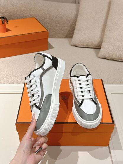 Hermes couple white and black fashion casual skateboard shoes - Image 3