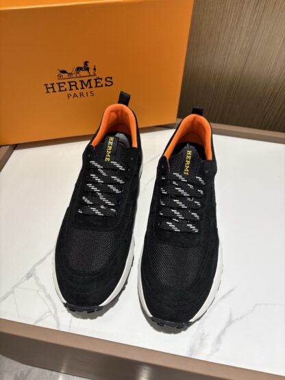 Hermès men's black and orange breathable sneakers - Image 3