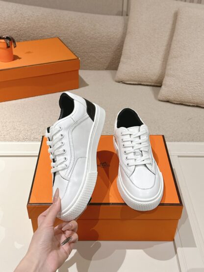 Hermes couple white and black fashion retro casual skateboard shoes - Image 3