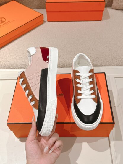 Hermes couple pink brown fashion retro casual skateboard shoes - Image 3