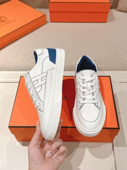 Hermes couple white and blue fashion retro casual skateboard shoes - Image 3