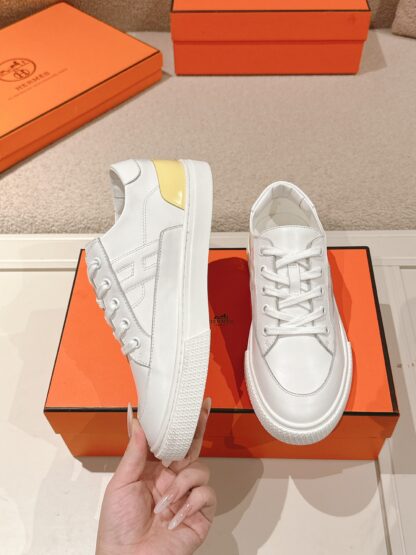 Hermes couple white and yellow fashion retro casual skateboard shoes - Image 3