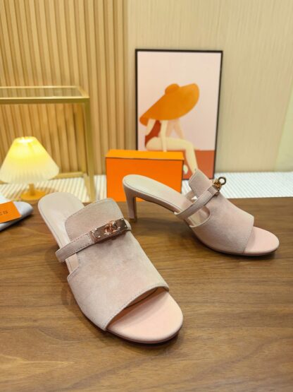 Hermès Grey Apricot Handmade Stiletto Sandals - Image 3