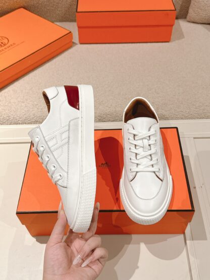 Hermes white and brown couple fashion casual skateboard shoes - Image 3