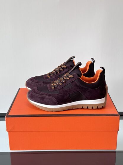 Hermès lightweight and versatile fashion dark red sneakers - Image 3