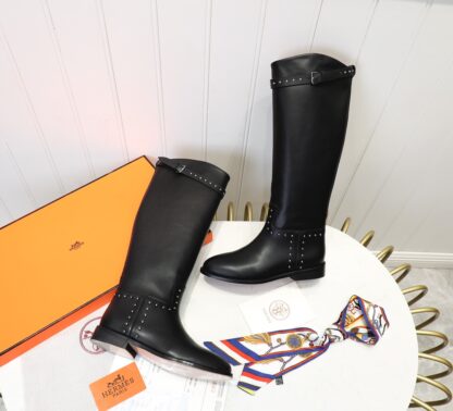 Hermès classic kelly buckle black mid-calf boots - Image 3