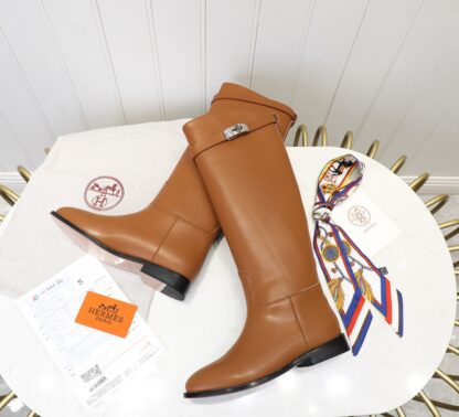 Hermès classic kelly buckle brown mid-calf boots - Image 3
