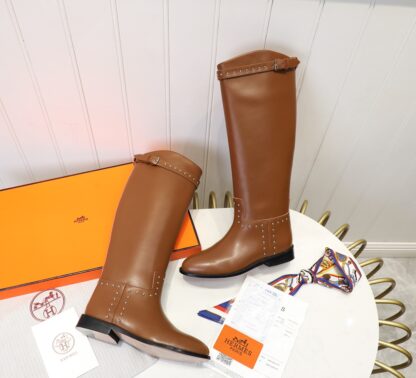 Hermès classic kelly buckle brown fashion mid-calf boots - Image 3