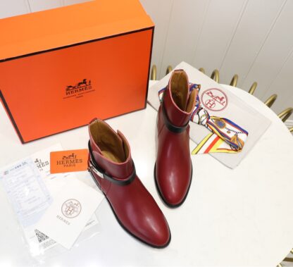 Hermès classic red silver buckle fashion knight boots Hermès classic red silver buckle fashion knight boots - Image 2
