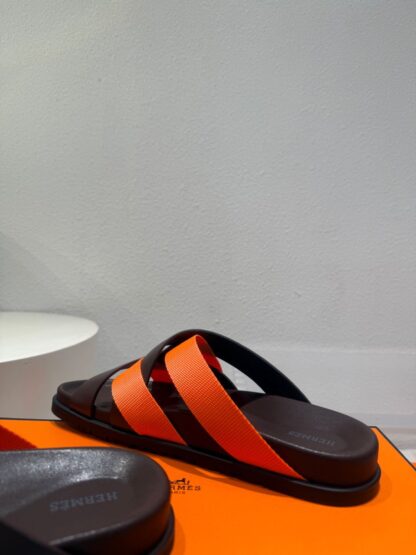 Hermès black and orange woven slippers - Image 3