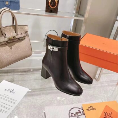 Hermes autumn and winter fashion black women's short boots heel height 7cm - Image 2