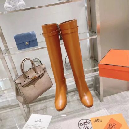 Hermes autumn and winter fashion brown women's long boots heel height 7cm - Image 2