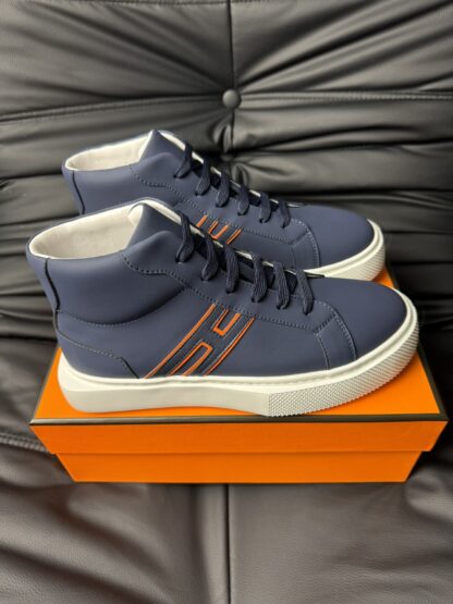 Hermes dark blue leather high-end noble high-top casual shoes - Image 3