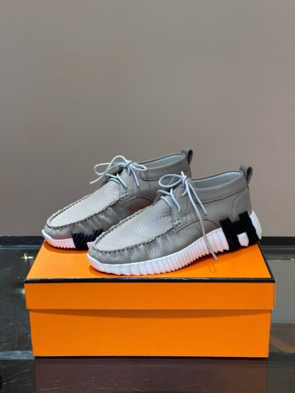 Hermès men's lace-up apricot grey versatile simple casual sneakers - Image 3