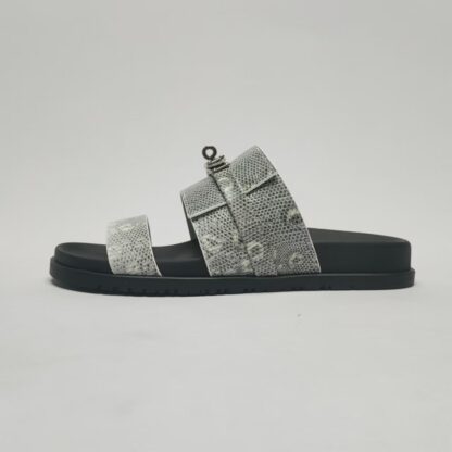 Hermès Couple's Grey Silver Buckle Braided Sandals - Image 3