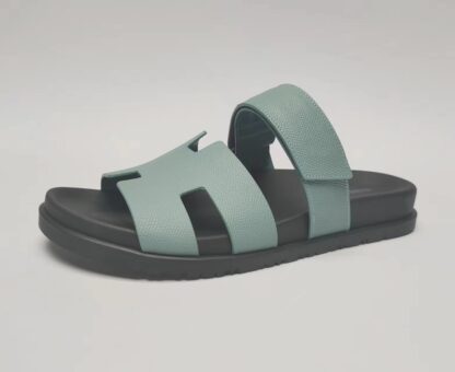 Hermès Couple Grey Blue Braided Slippers - Image 3