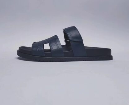 Hermès Couple's Braided Dark Blue Slippers - Image 3