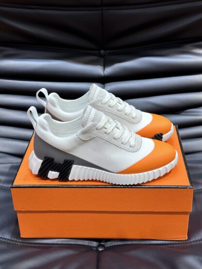Hermès Men's White Orange Lightweight Casual Sneakers - Image 3