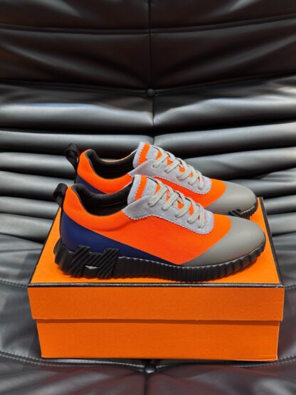 Hermès Men's Gray Orange Lightweight Casual Sneakers - Image 3