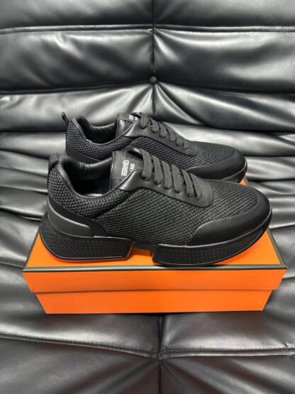 Hermes leather mesh breathable black high-end temperament casual shoes - Image 3