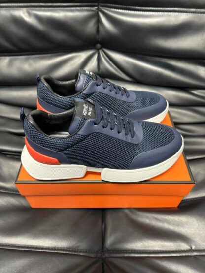 Hermes leather mesh breathable dark blue high-end temperament casual shoes - Image 3
