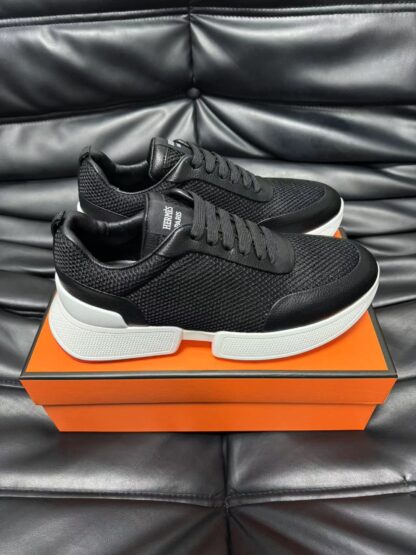 Hermes leather mesh breathable black and white high-end temperament casual shoes - Image 3