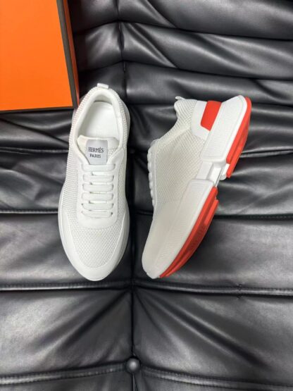 Hermes leather mesh breathable white high-end temperament casual shoes - Image 3