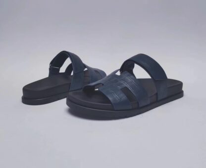 Hermès Couple Braided Blue and Black Slippers - Image 3