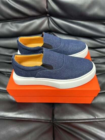 Hermes denim blue leather luxury loafers - Image 3