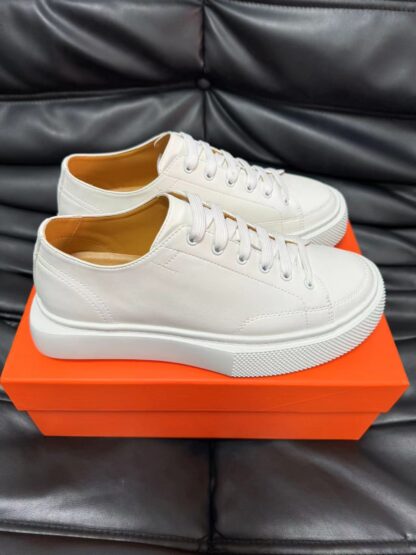 Hermes white leather high-end casual shoes - Image 3