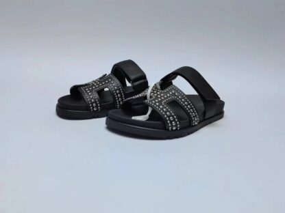 Hermès Couple's Braided Black with Silver Bead Slippers - Image 2