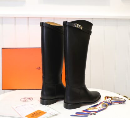 Hermes black classic kelly buckle fashion knight boots - Image 3