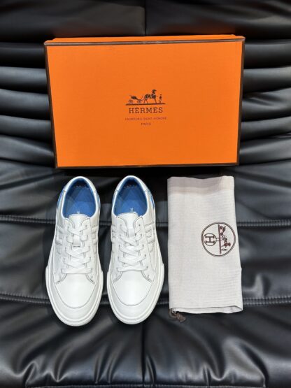 Hermes Men's White Blue Comfort Low-top Casual Sneakers - Image 3