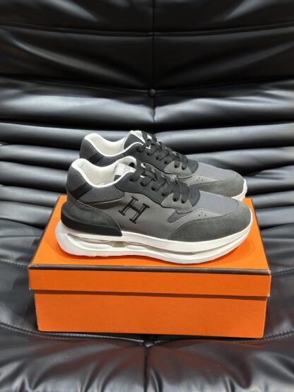 Hermes men's thick-soled gray and black fashion casual sports shoes - Image 3