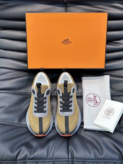 Hermes high-end men's fashion yellow-gray casual breathable simple sports shoes - Image 3