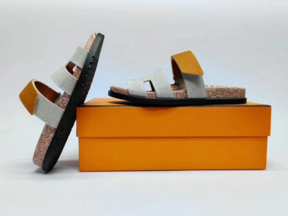 Hermès classic gray-brown couple woven slippers - Image 3