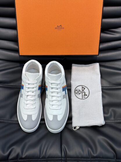 Hermès men's white and blue color matching soft and comfortable high-top casual sports shoes - Image 3