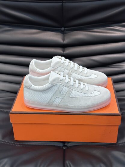 Hermès men's soft and lightweight white and gray low-top casual sneakers - Image 3
