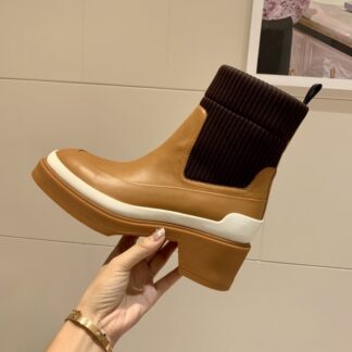 Hermes autumn and winter comfortable leg-modifying brown short boots