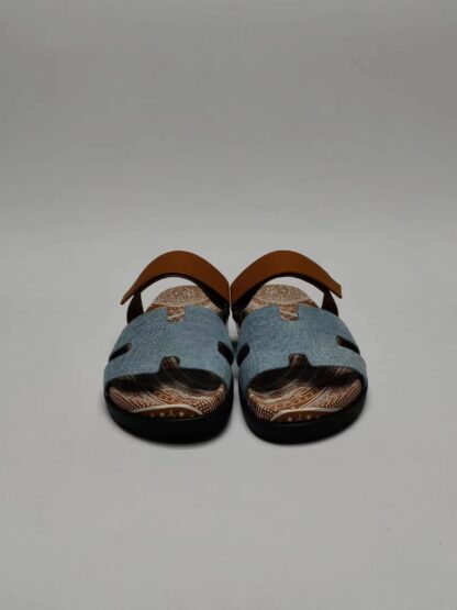 Hermès classic blue-brown couple woven slippers - Image 3