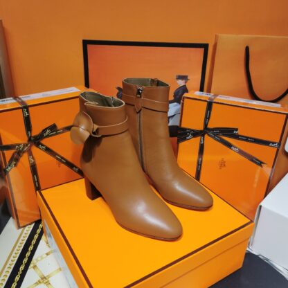 Hermès autumn and winter new classic elegant thick heel short boots heel height 7cm - Image 3