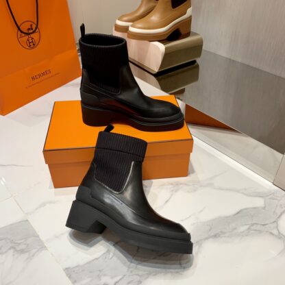 Hermes autumn and winter comfortable leg-modifying black short boots - Image 2