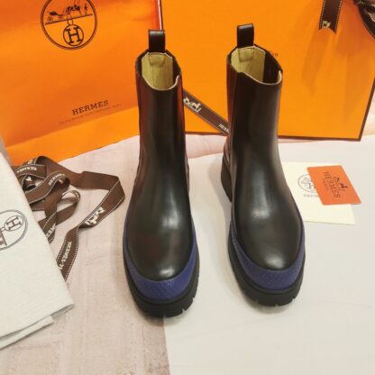 Hermes autumn and winter comfortable black short boots heel height 4cm - Image 2